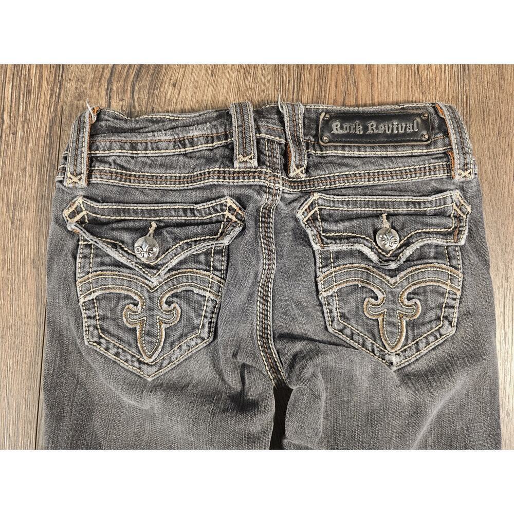 Rock Revival Jeans Womens 27 Black Fade Debbie Straight Embellished Flap Pocket - Picture 9 of 9